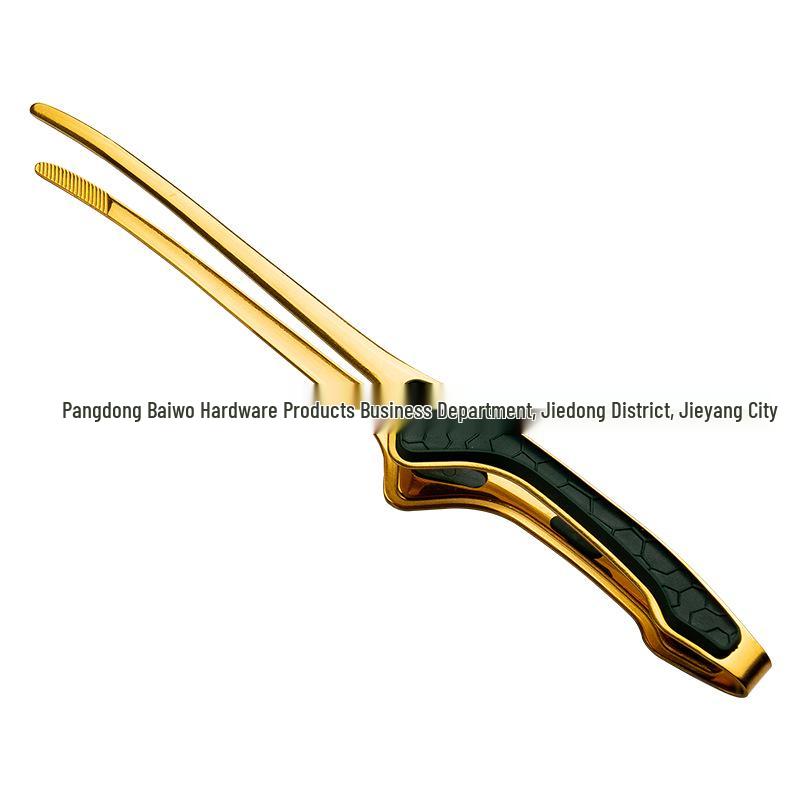 Gold Stainless Steel Korean BBQ Tongs with Green Rubber Handle, Japanese Restaurant Style Grilling Tongs for Steak and Food.