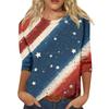 Women's Fashion Casual Seven-Sleeve Independence Day Print Round Neck Top