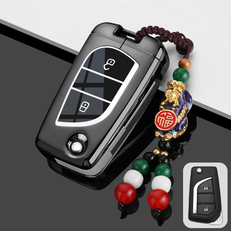 Zinc Alloy Leather Car Key Case Cover Shell for Toyota CHR Hilux Fortuner Land Cruiser 200 Camry Corolla Crown RAV4 Highland
