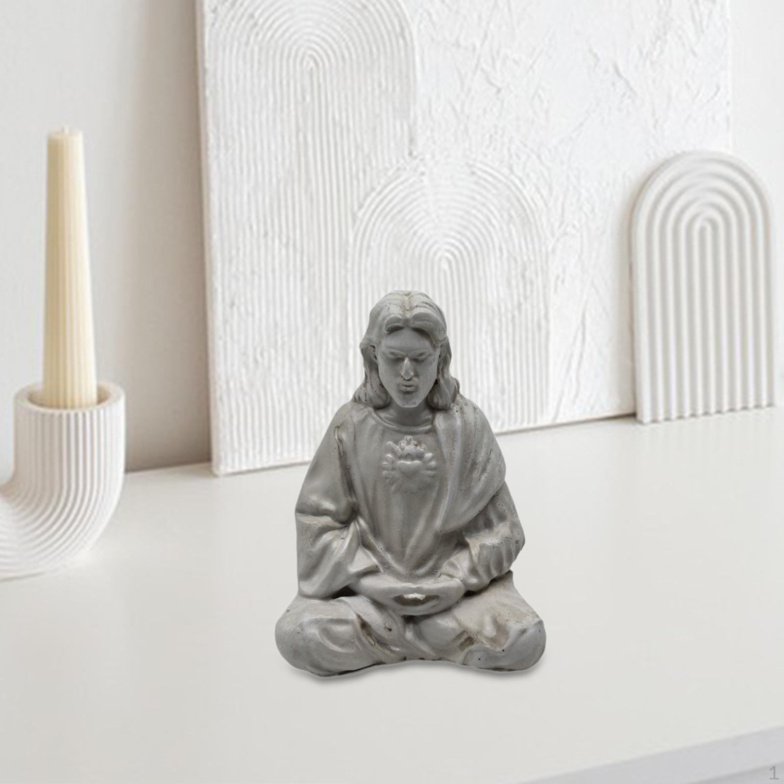 

Jesus Meditating Statue Decorative Religious Collection Traditional Resin Tabletop Ornament for