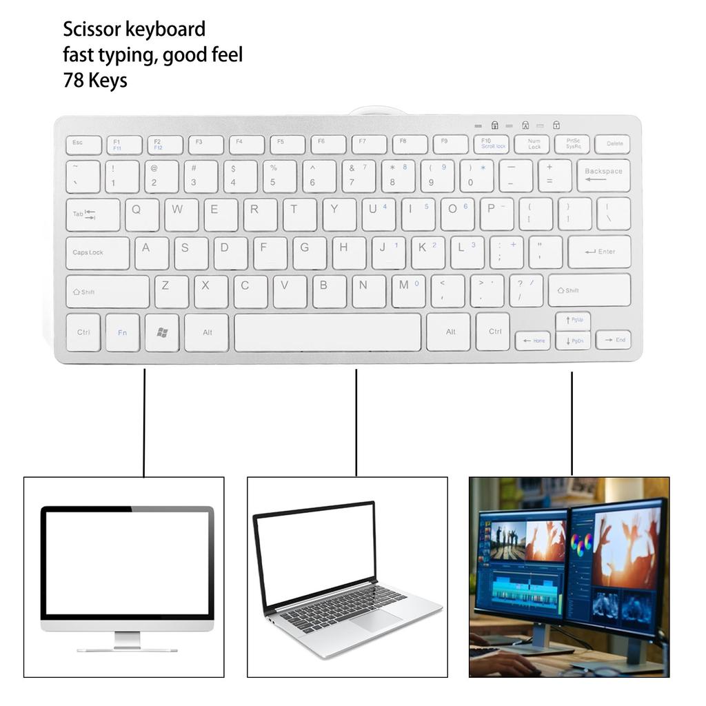 USB-Tastatur mit Kabel 78 Tasten Dünn Tragbar Rutschfest Tastatur für Laptops Desktops