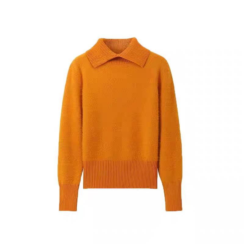 Women's Faux Mink Fur Knit Sweater: Soft, Fluffy Long Sleeve Lapel Pullover with Waist-cinching, Perfect for Autumn and Winter Commutes.
