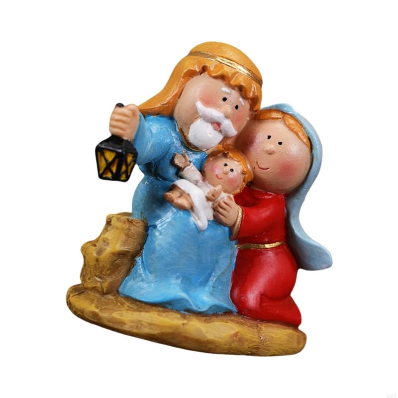 Christmas Nativity Scene Resins Miniature Figurines Cartoon Manger Scene Statues Tabletop Holiday Decoration Ornament M68E