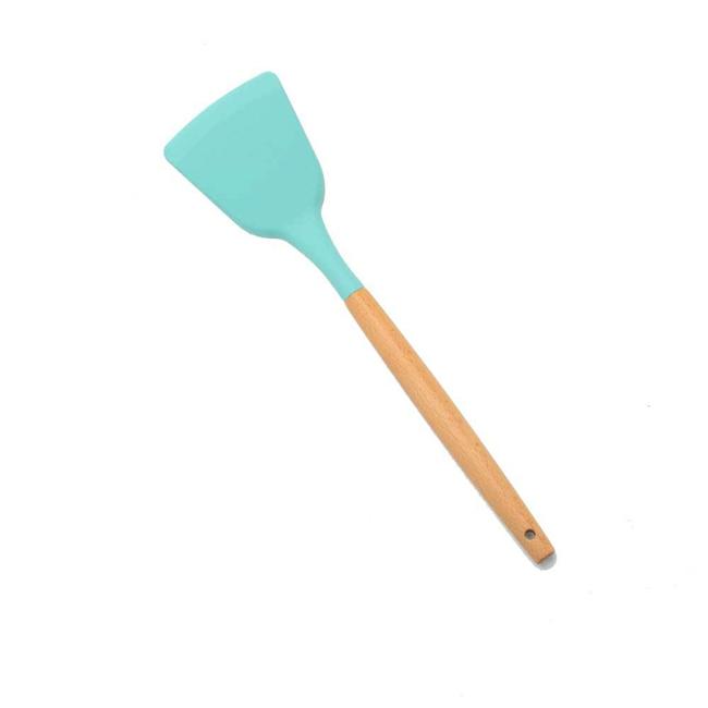 1PC Silicone Wood Turner Soup Spoon Spatula Brush Scraper Pasta Server Egg Beater Kitchen Cooking Tools Kitchenware Green/Pink