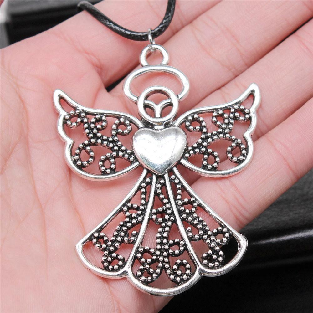 Liebesherz Engel Frieden Halskette Lederkette 45cm Damenschmuck Geburtstag Trend Beschläge