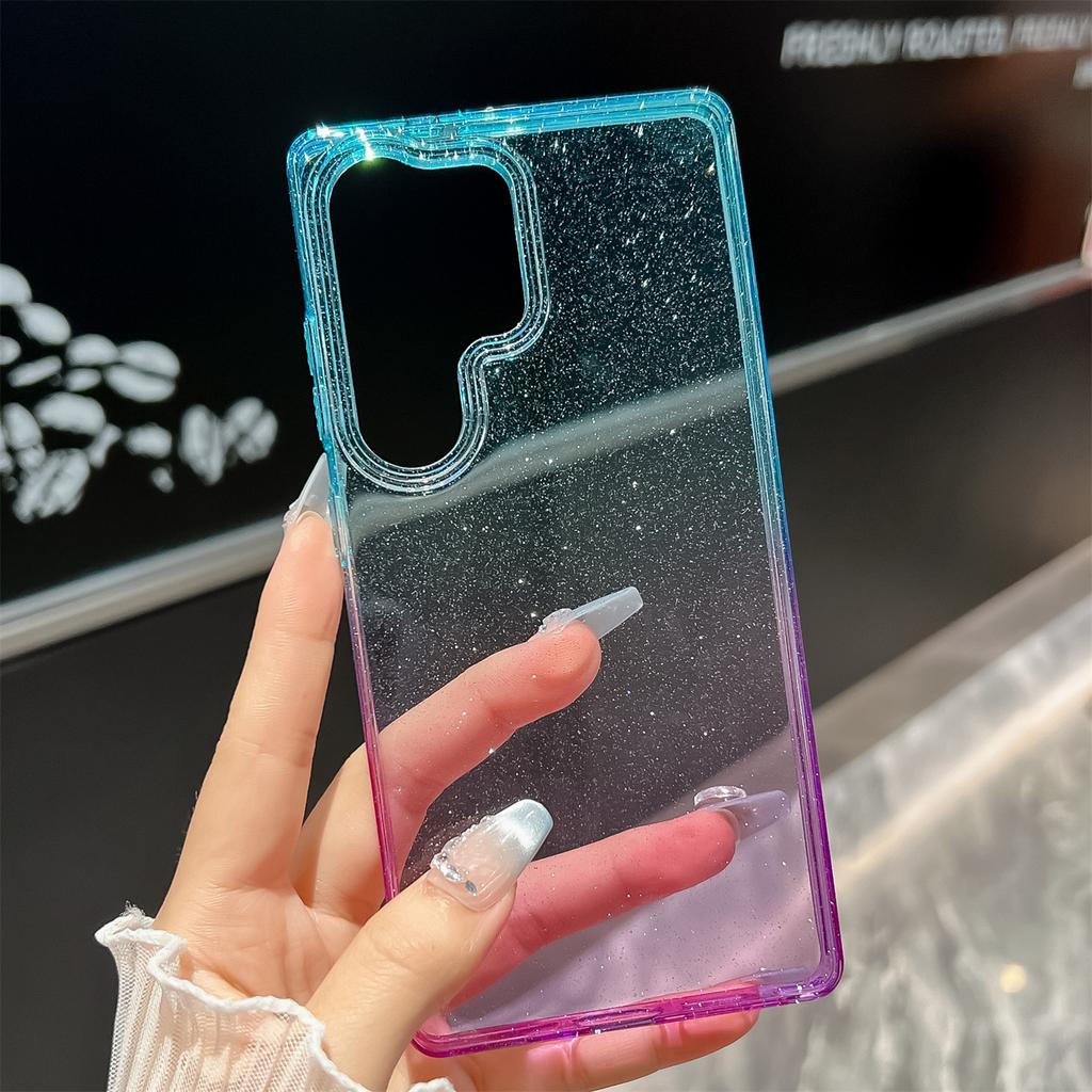 Für Samsung Galaxy S25 Ultra Hülle Transparent Glitzer Zweifarbig PC+TPU Handyhülle