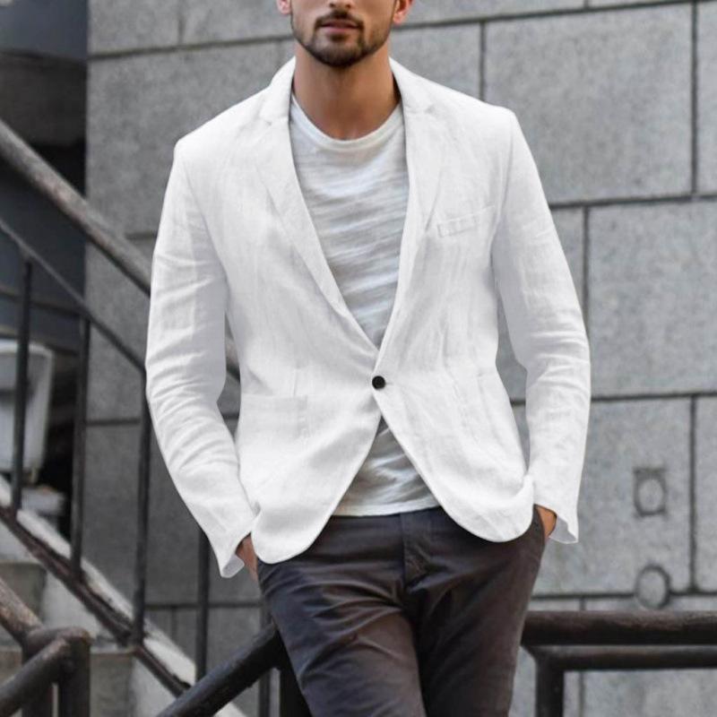Men's Linen Cotton Casual Blazer Long Sleeve Loose Fit Spring Fall Jacket