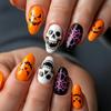 Halloween Pumpkin Skull Wearing Nails Fake Nails Spider Web Nail Art Dark Style