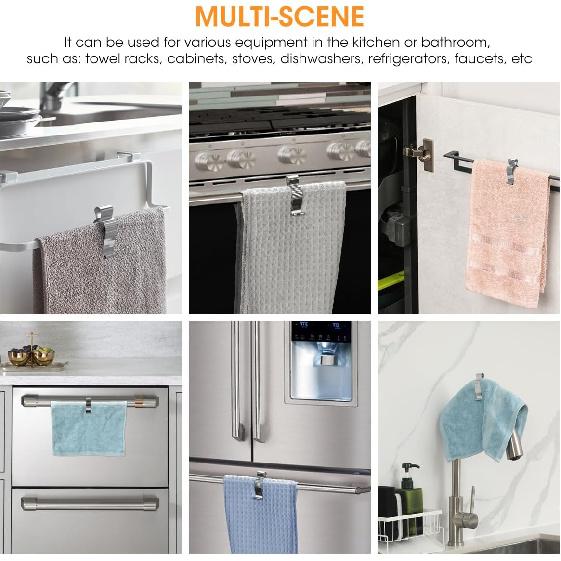 Aieve 4 Pcs Stainless Steel Towel Clips,Hand Towel Clips for Kitchen or Bathroom, Towel Holder Clips for Towel Rack,Oven Handle, Dishwasher, Stove