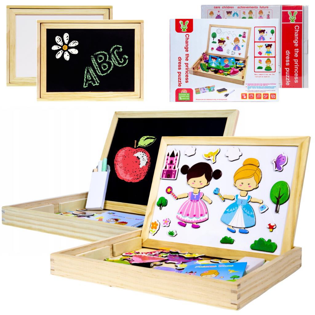 Drewniana Tablica Edukacyjna 2W1 Dwustronna Magnetyczna Kredowa Zegar