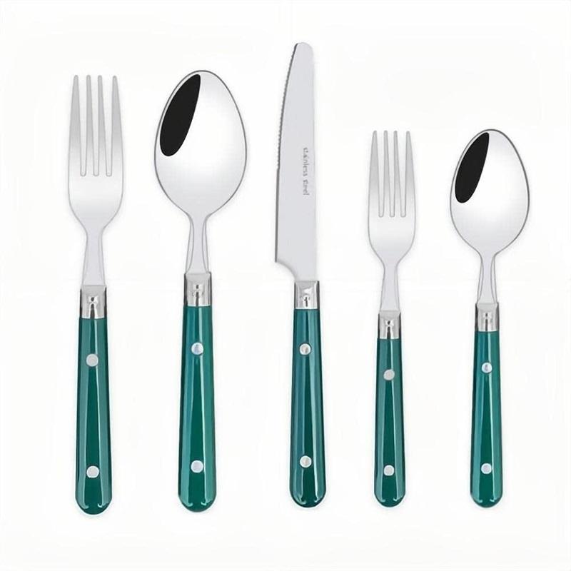 20-Piece Set-304 Thickened Stainless Steel Silverware Cutlery Set Steak  And Fork Spoon Dessert Tea Spoon Fruit Fork (Blue)