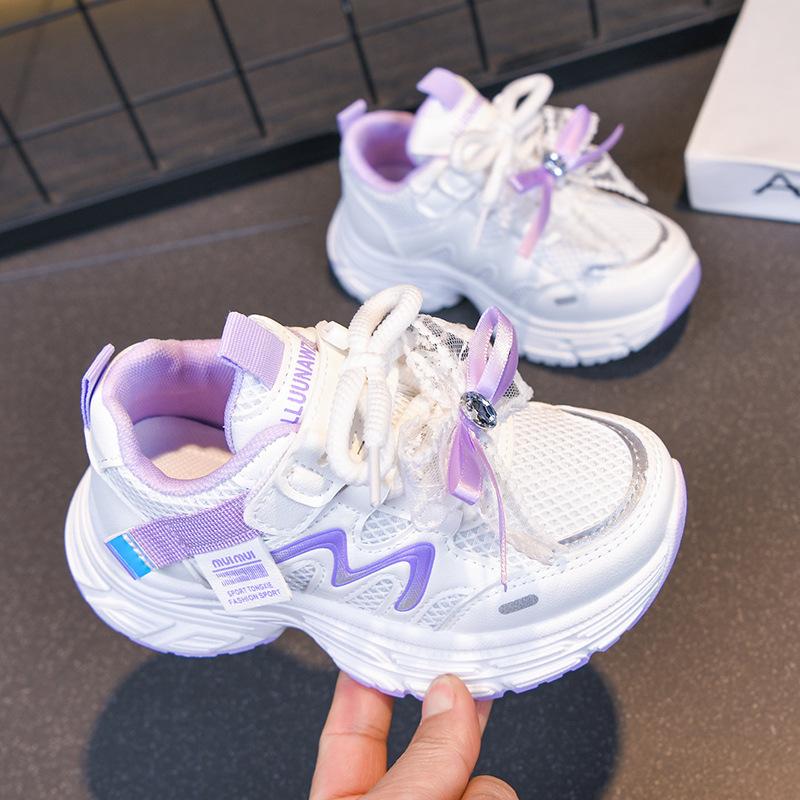 Cute Sneakers for girls2026New Spring/Summer Mesh Pearl Chinese Style Bowknot Dad Shoes Running Shoes