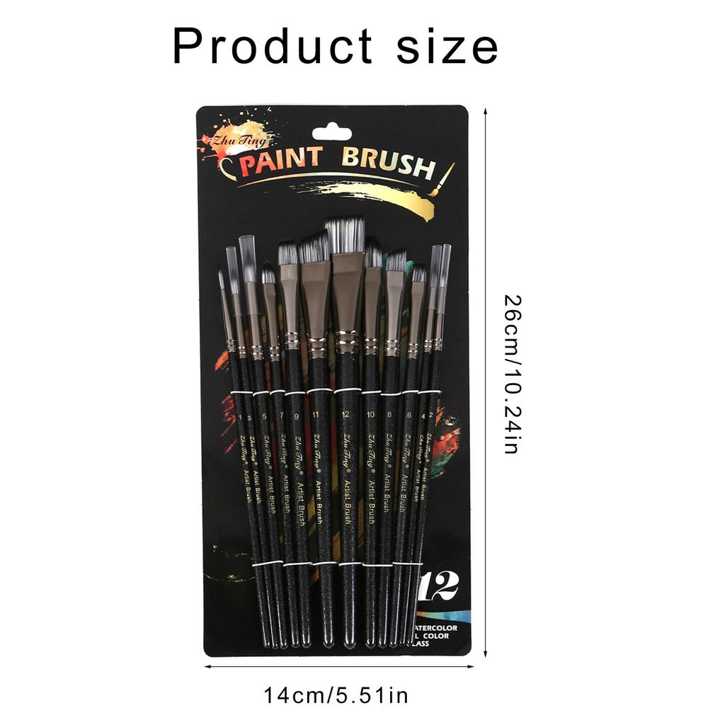12PCS Professional Paintbrush Artist Paint Brush Nylon Bristle for Watercolor Gouaches Acrylic Oil Face & Body Painting