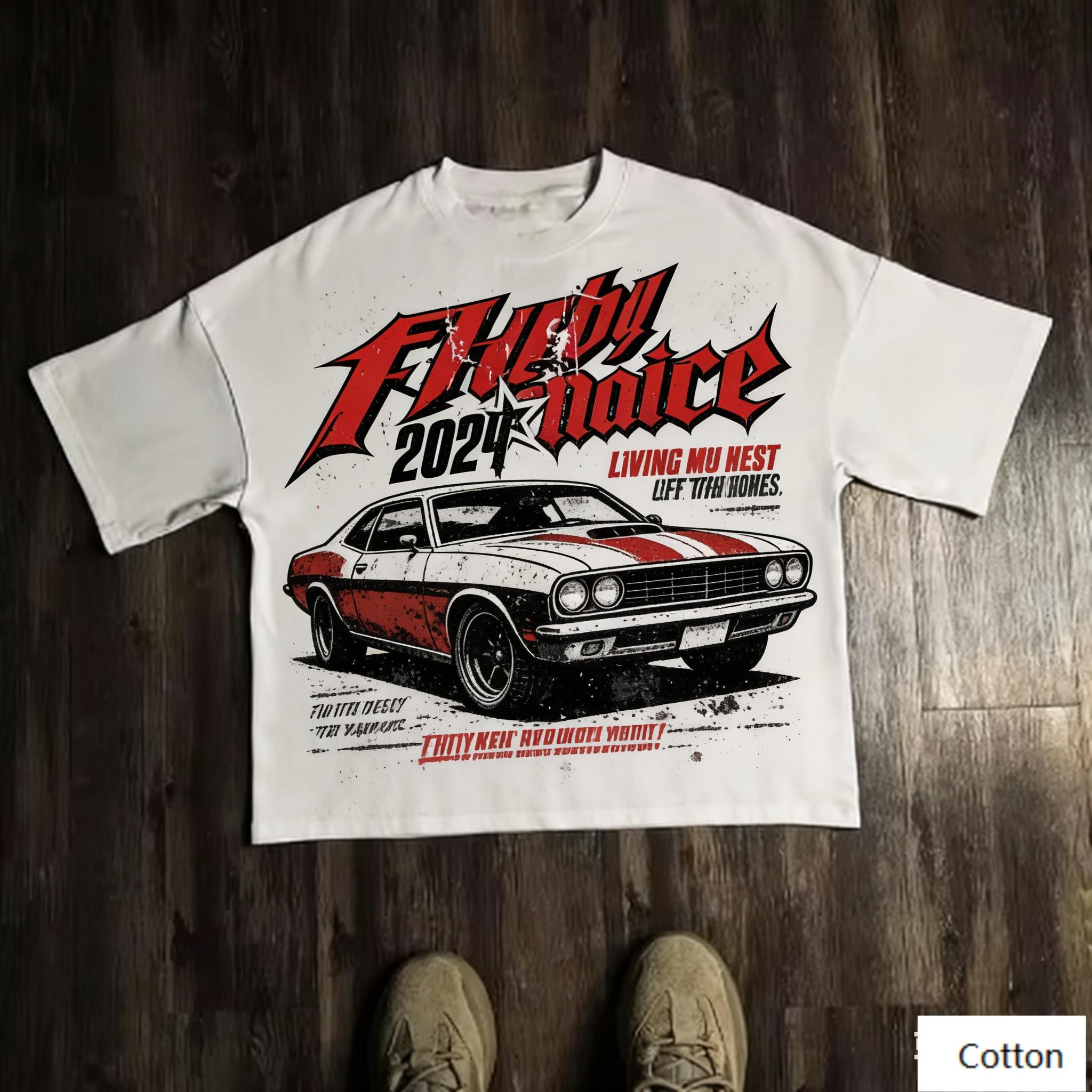 

Car Retro Street Style Unisex Cotton TShirt with Fhyby Hnice 2024 Print Breathable Heavyweight Fabric Regular M