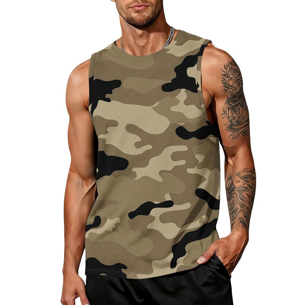 Men's casual trend camouflage printed vest - Men's sporty breathable sleeveless top