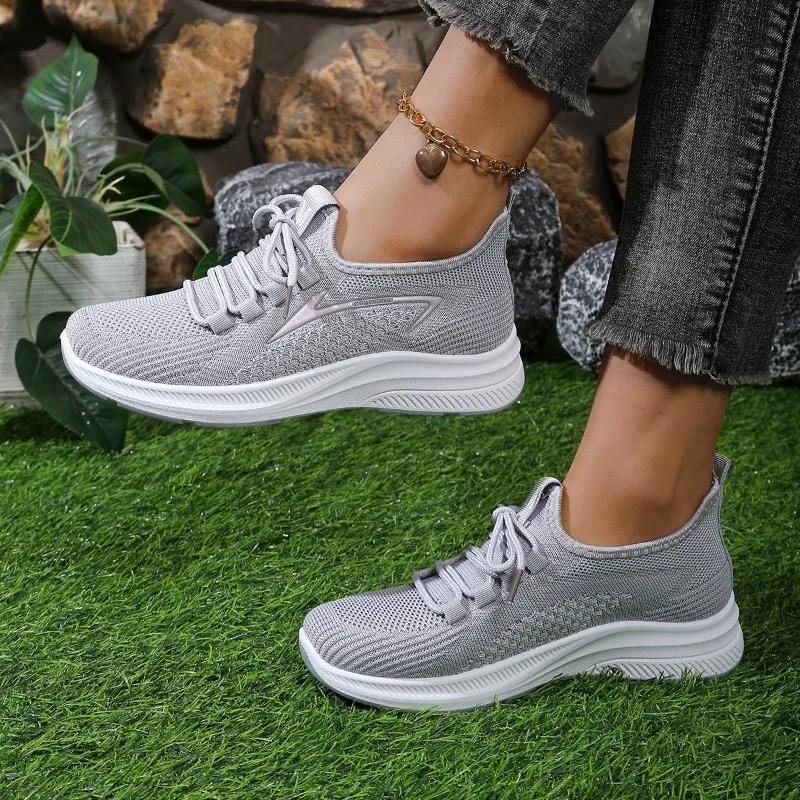 

Fashion 2025 Fashion Ladies Shoes Lace-up Women s Vulcanize Shoes New Casual Mesh Hot Sale Light Comfortable Breathable Sneakers Zapatos 41 серый