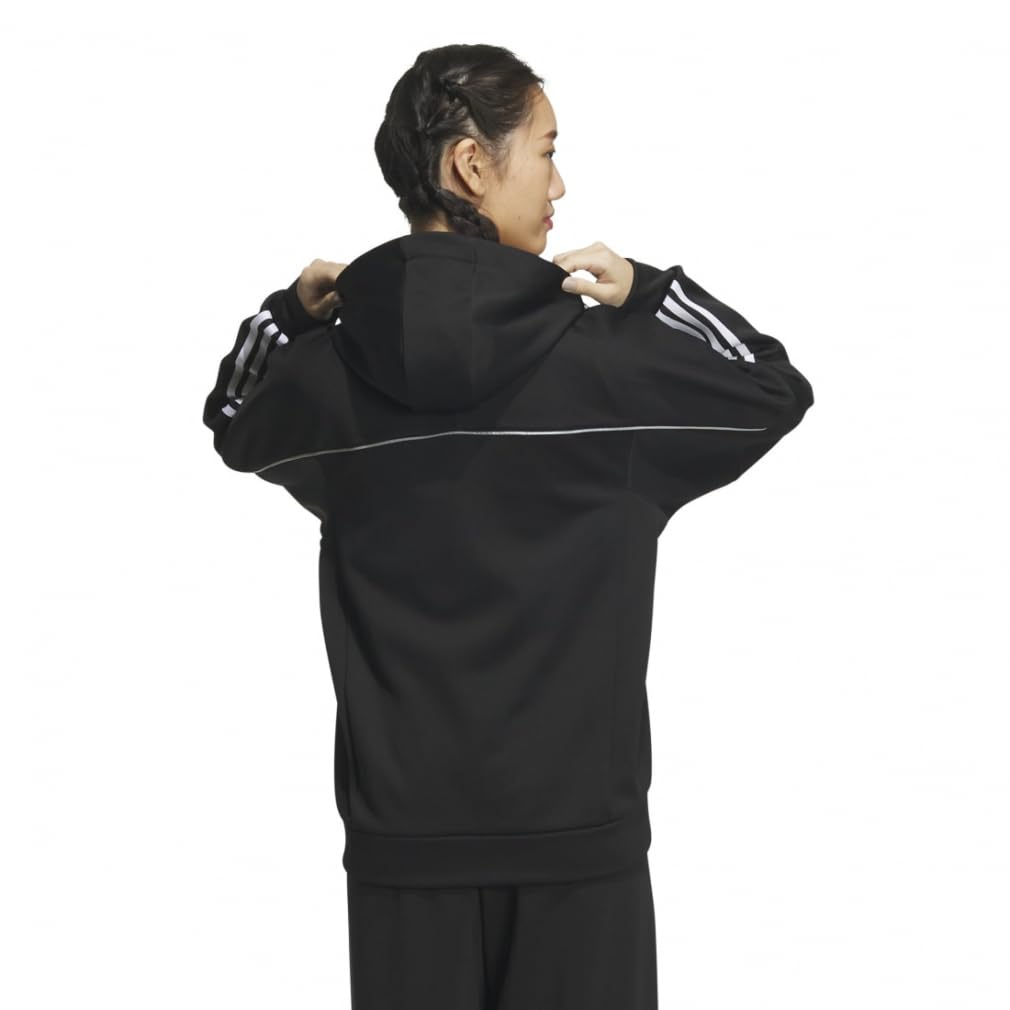 Adidas KNV55 Fleece Hoodie Black Size Women's Women's Loose-Fit Full-Zip Sweatshirt, (IT6099), J/M