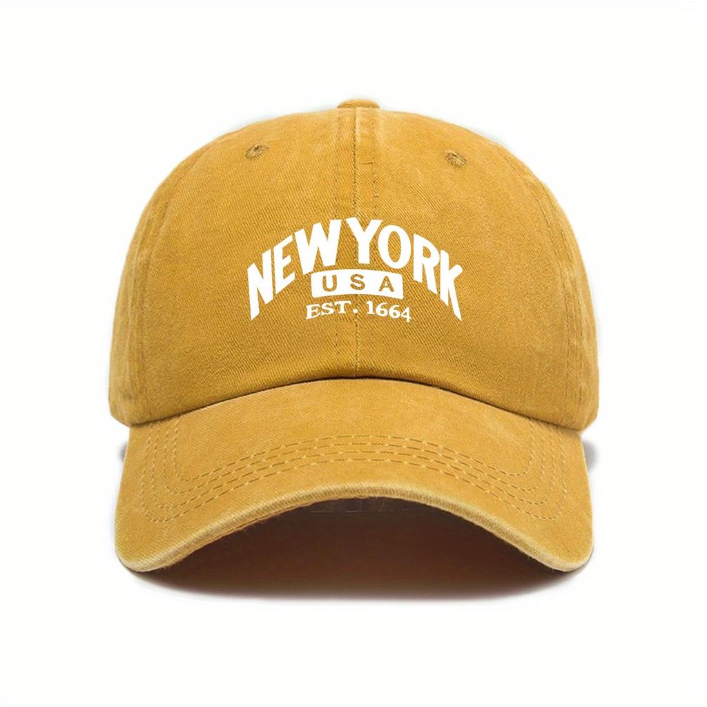 New York Usa Est. 1664 Urban Themed Adjustable Baseball Cap With Sun Protection, Woven Polyester Material, Hand Washable