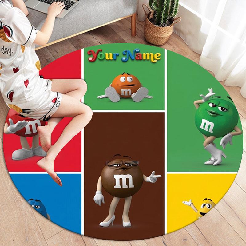 M&M's Custom Name Round Area Rug,Carpet Rug for Living Room Bedroom Sofa Playroom Decor,Non-slip Floor Mat