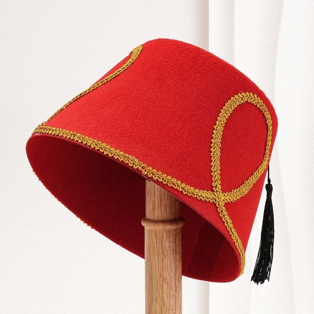 Wool Felt Fabric Turkish Fez Hat Gold Leaf Decor Felt Party Hats Morocco Cap Equestrian Events