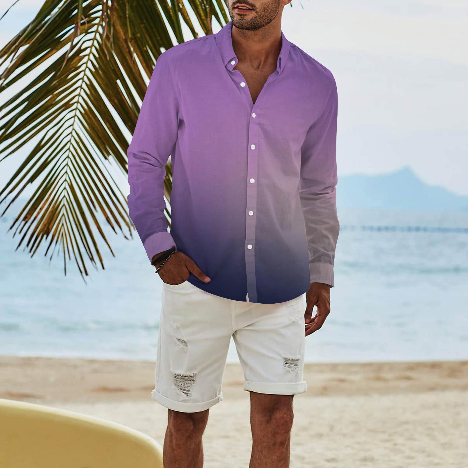 

Чоловіча мода Футболка з довгим рукавом з принтом, повсякденна, на ґудзиках, звичайної посадки, топ XXXL фіолетовий