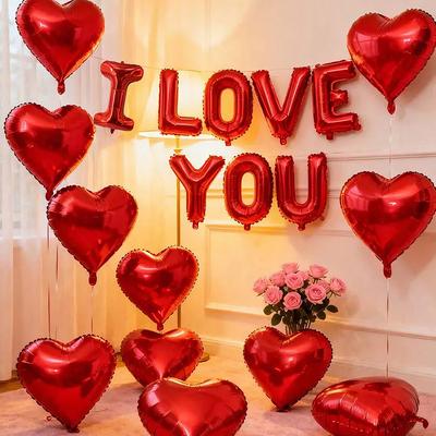 Kit de Balões Eu Te Amo Balão de Coração Vermelho para Aniversário Casamento Decoração de Casamento Suprimentos de Festa Montagem de Fundo DIY Ornamento