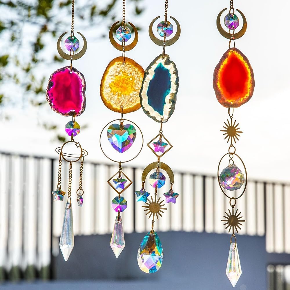 Agate Car Hanging Ornament, Swinging Rear View Mirror Pendant Crystal Car Interior Decorations for Men Women Car Office Room