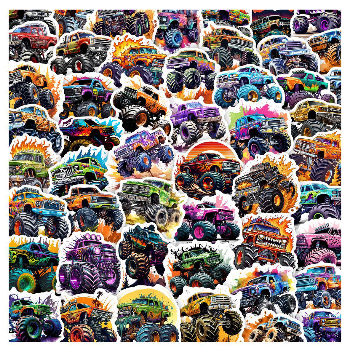 50 наклеек с монстр-траками: Водонепроницаемый Декор  Колесница Войны Зверей и Машина Большой Ноги  для Блокнотов и Бутылок