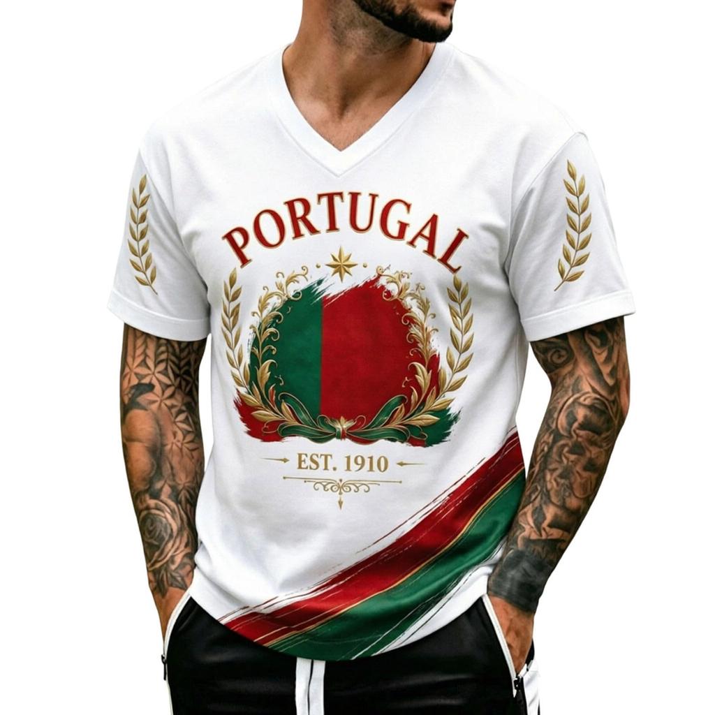 Men's V Neck Short Sleeve Shirt Soccer Print Fan Tee World Cup Sportswear Casual Top for Outdoor Activities and Daily Wear