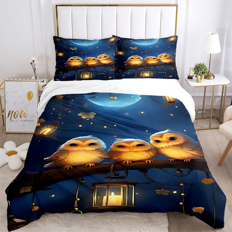 3pcs Anime Owl Family Bedding Set, Includes One Quilt Cover and Two Pillowcases (No Core), Perfect for
