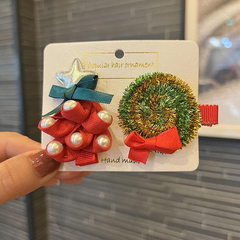 Christmas Hair Accessories - Red & Green Girls' Side Clips: Festive Duckbill Headwear for Autumn/Winter