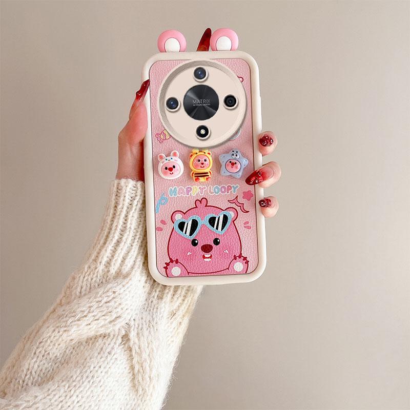 KEYSION Cute Ear 3D Cartoon Case for HONOR X9b 5G with Bracelet Soft Silicone Shockproof Phone Cover for Huawei Magic 6 Lite 5G