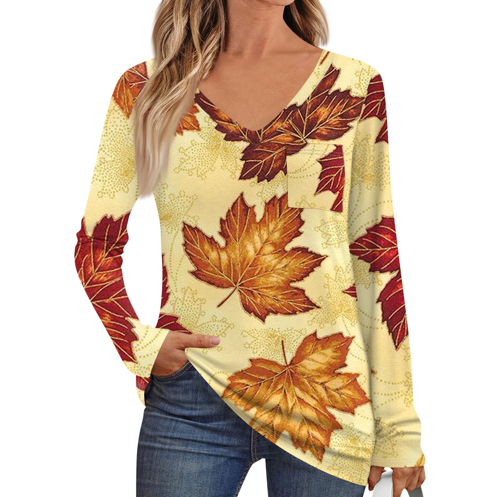 

Женская мода с длинным рукавом, V-образным вырезом, пуловер, напечатанная футболка, топ с карманом L жёлтый