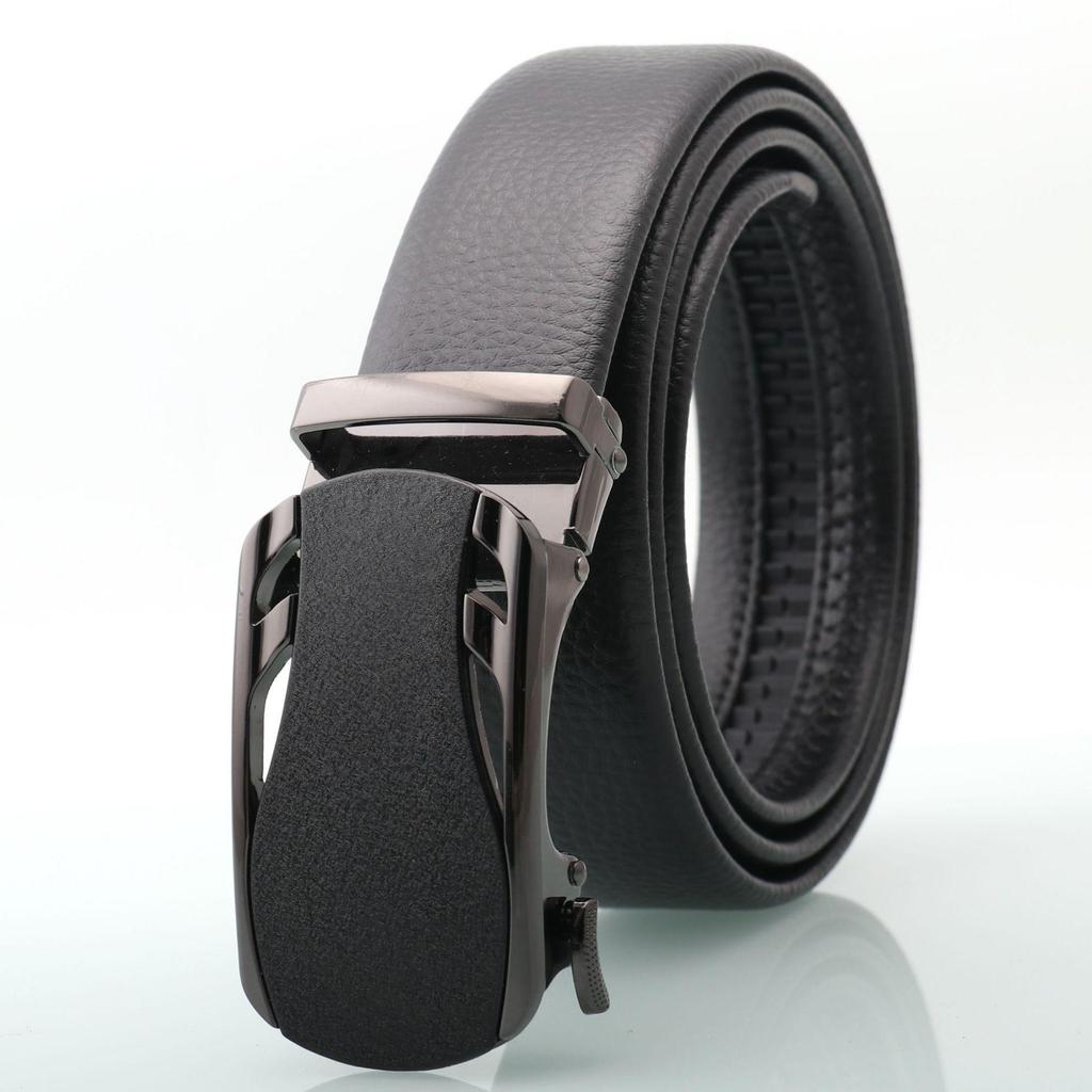 Men's Genuine Leather Belt with Frosted Automatic Buckle - Stylish Alloy Design