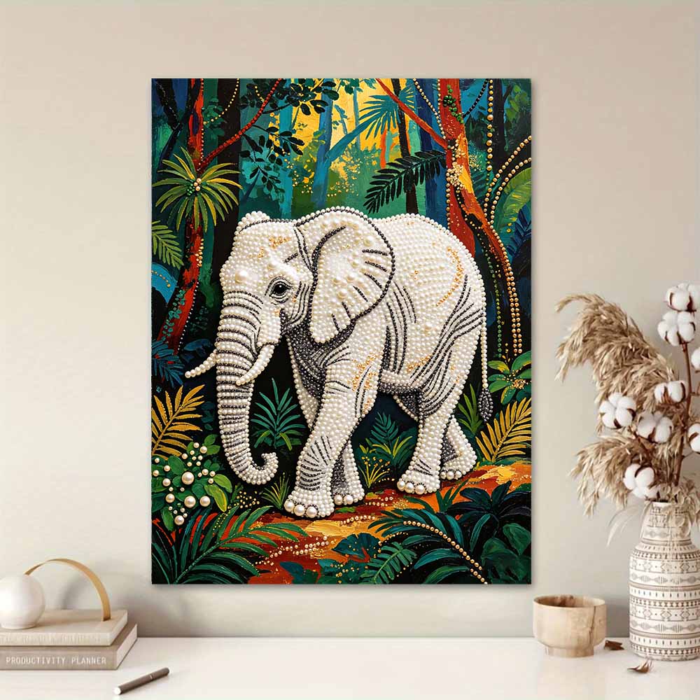 DIY Pearl Art Painting Majestic Elephant Handmade Craft Modern Wall Decor Leisure Relax Activity Nice Gift for Novice Art Practitioners Home