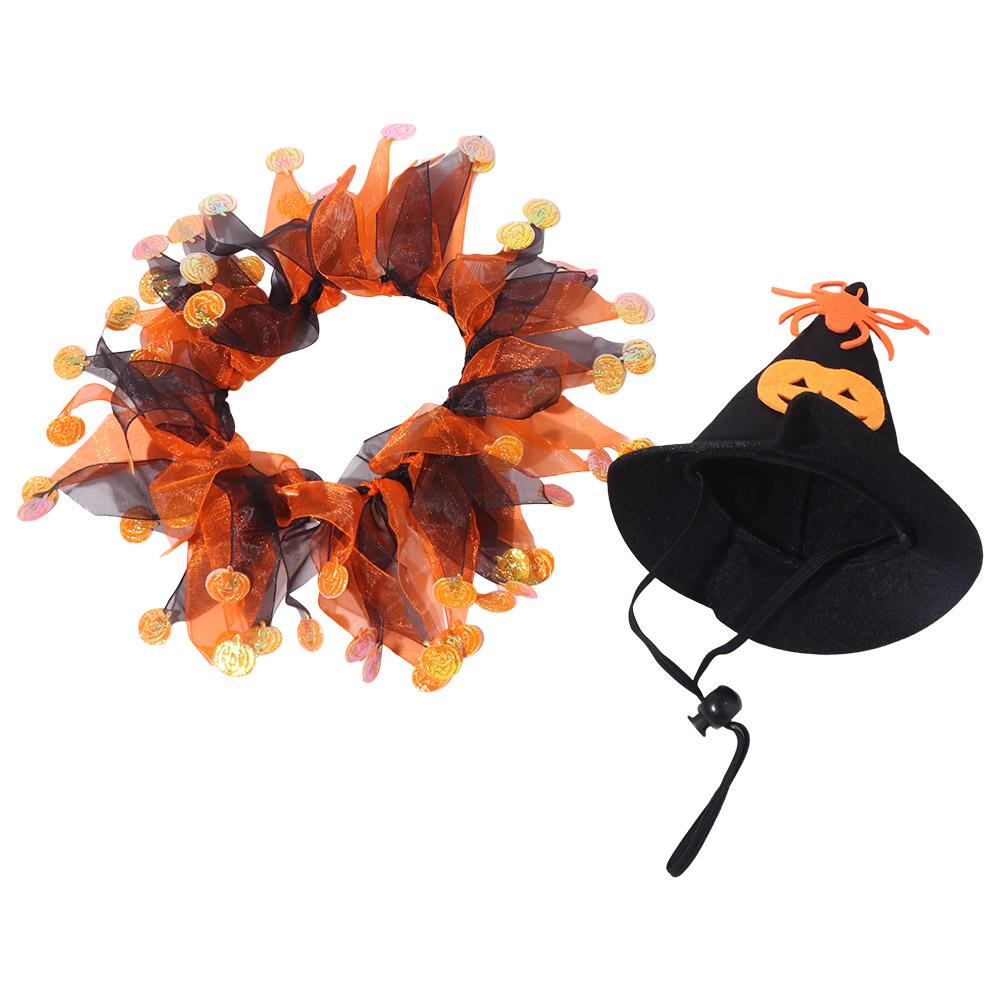 Spider Cat Collar Hat Set Pumpkin Pet Halloween Supplies Fuuny Halloween Cat Costume  Small Dog
