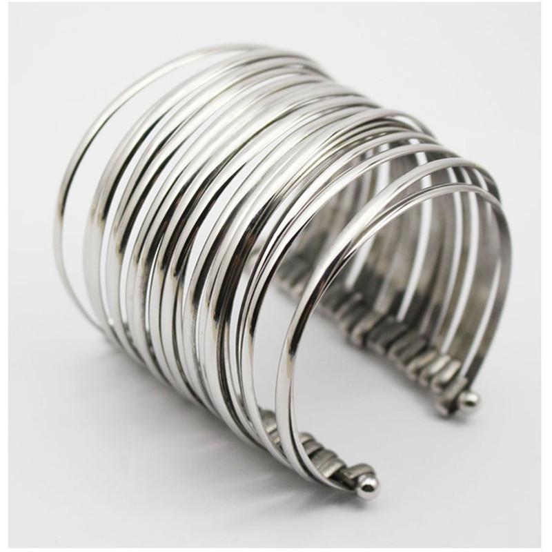 

Punk Style Extra Wide Stainless Steel Multilayer Bangle Bracelet Golden Jewelry For Women