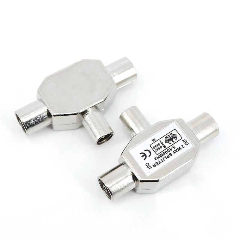 1 to 2 way Antenna Splitter video Connector Adapter 2 Way Male to 2 Female Antenna Coaxial Signal Conversion Interface
