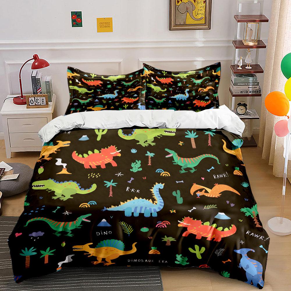 Buntes Dinosaurier-Themen-Kinder-Set Exquisites Dreiteiliges Bettwäsche-Set Geschenk für Kinder und Erwachsene