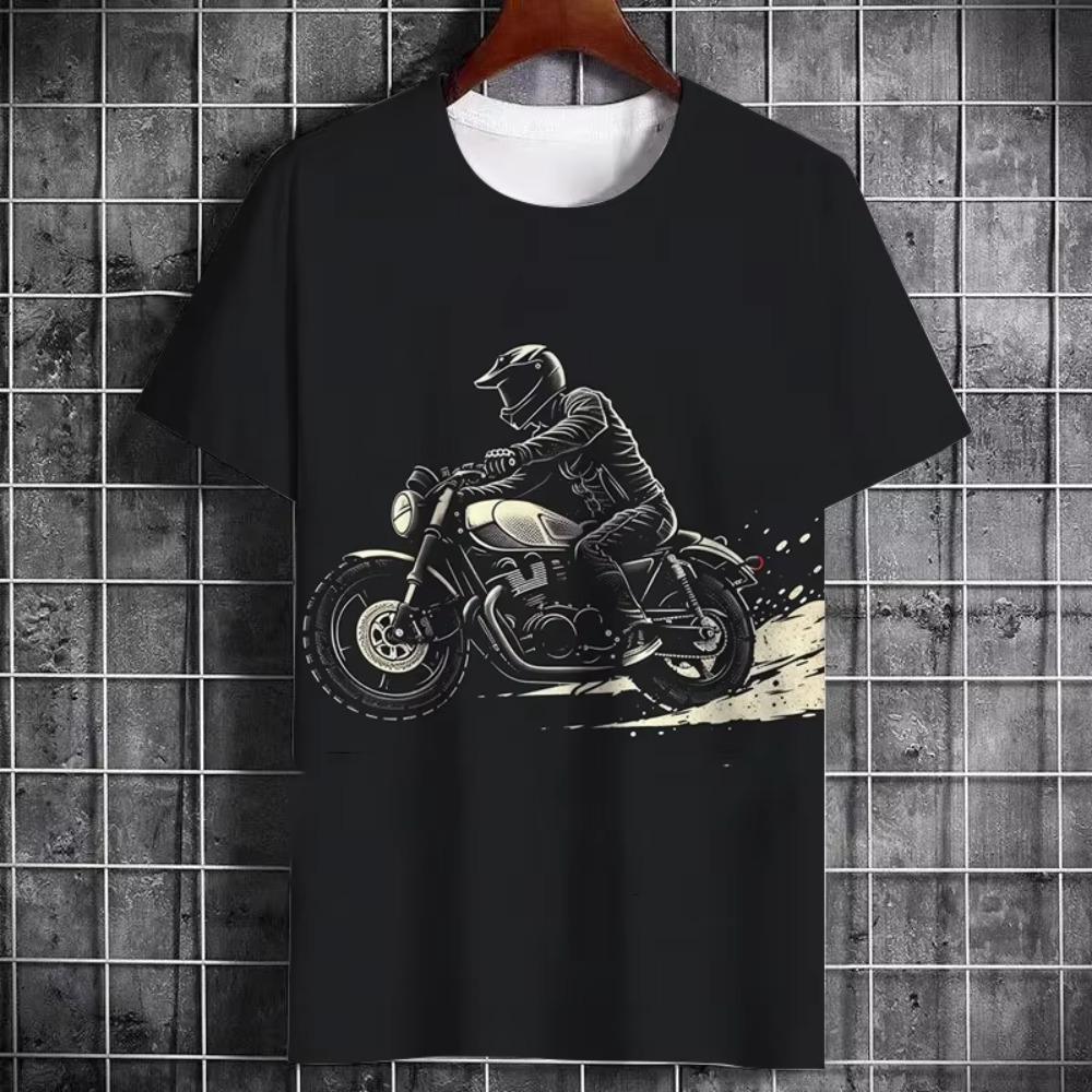 Vintage Heavy Motorcycle Print Summer Men's T-Shirt Street Tough Guy Style Personality Trend Short Sleeve Plus Size Top Clothing