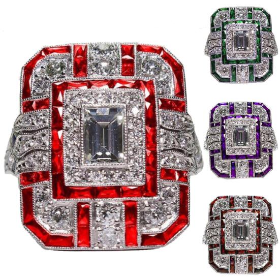 Wedding Engagement Women Retro Cubic Zirconia Inlaid Square Finger Ring Jewelry