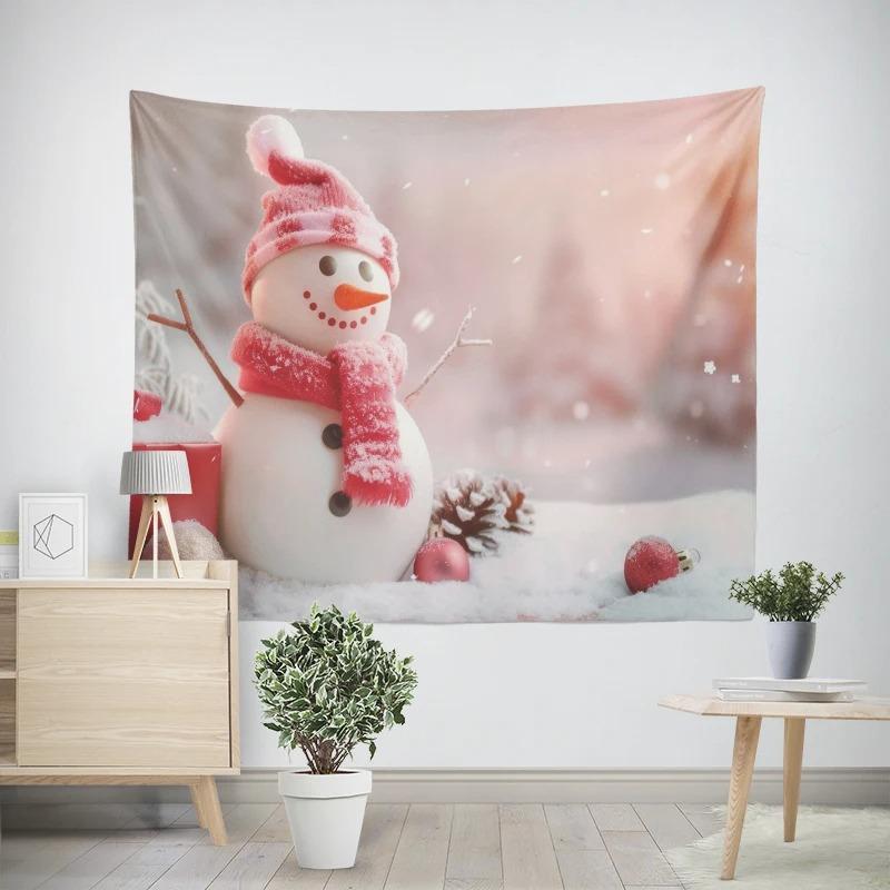 Christmas New Year Pink Snowman Pattern Living Room Bedroom Decorative Tapestry