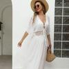 Cross-border Beach Cover-up: Lace Waist Cinching Cardigan with Large Skirt Hem and Sun Protection.