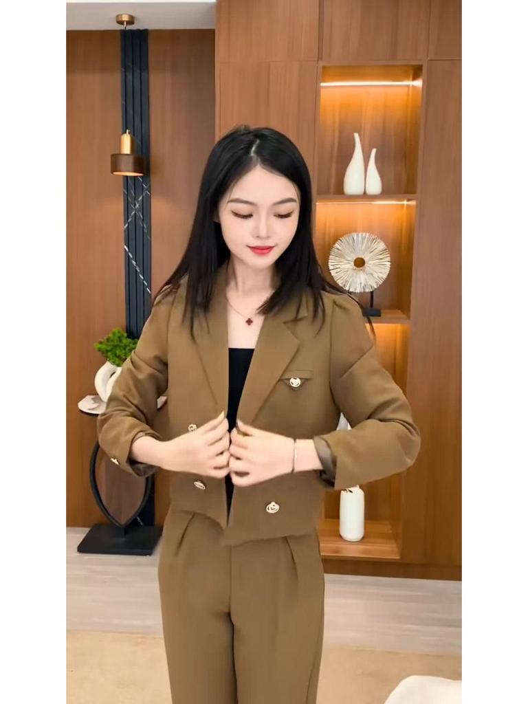 Women's 2023 Black Long Sleeve Suit & Pants Set - High-End Fashion for Spring/Autumn