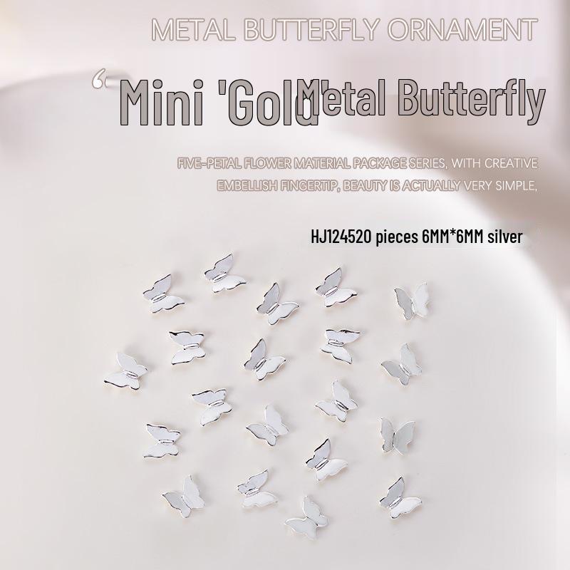 20-Piece Minimalist 3D Butterfly Nail Art Decorations in Gold & Silver