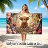Highland Cow Theme Quick Dry Beach Towel Custom Name Text Print Large Sand Resistant Towel Beach Vacation