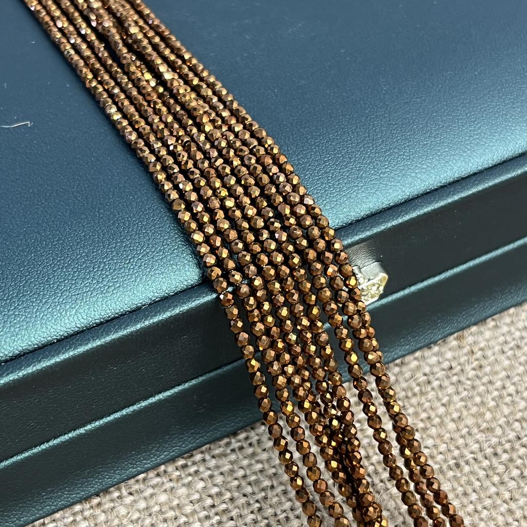 5String, Sparkling Bronze Gold Plated Glass Seed Beads 2mm/3mm, 38cm Strand, Dainty Loose Beads for DIY Y2K Bracelet Layering Necklace Jewelry Making