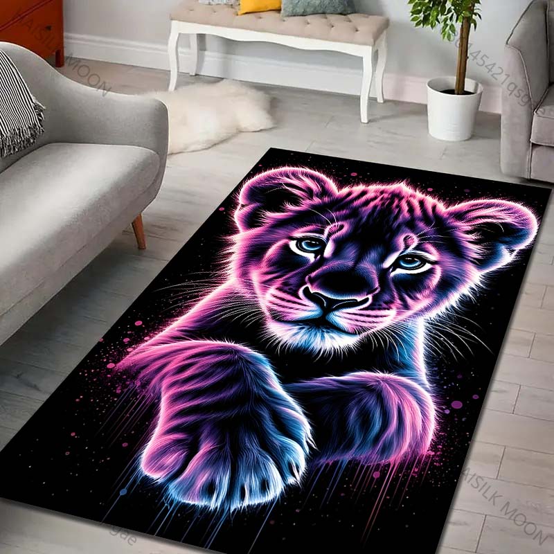 Neon Tiger Kunstteppich für Wohnzimmer Schlafzimmer Sofa Kreative Fußmatte Heimdeko Bereichsteppich Strapazierfähig Rutschfeste Matte Luxuriöses Geschenk