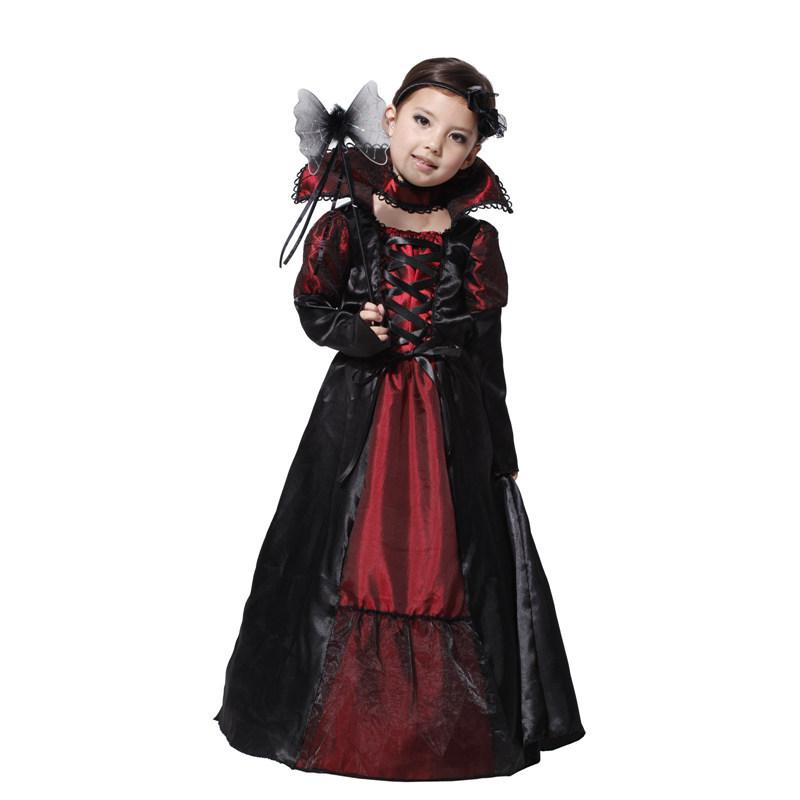 Vampire Costume Maxi Long Dress Kids Girls Halloween Witch Fancy Dress Party