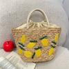 Embroidery String Straw Tote Bags Coconut Tree Design Sweet Casual Woven Handbags Bohemian Style New Design